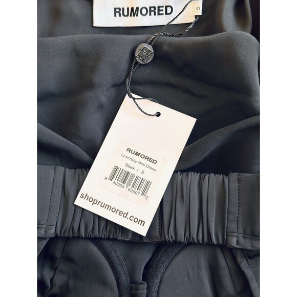 NEW Rumored Y2K Babydoll Little Black Mini Slip Dress S Rhinestones Satin Prom - Picture 8 of 10